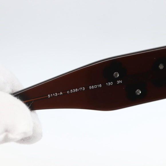 CHANEL Camelia Sunglasses plastic Brown CC Auth ka1148