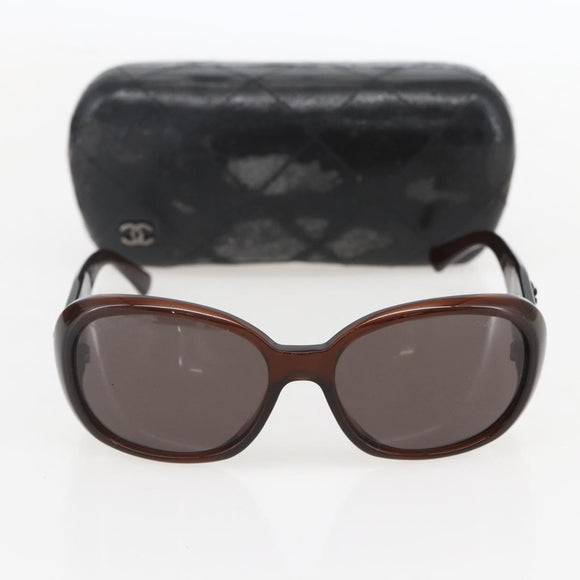 CHANEL Camelia Sunglasses plastic Brown CC Auth ka1148