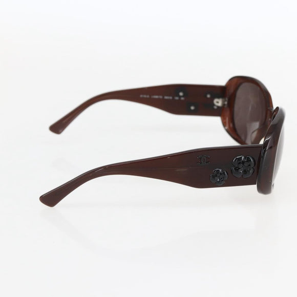 CHANEL Camelia Sunglasses plastic Brown CC Auth ka1148