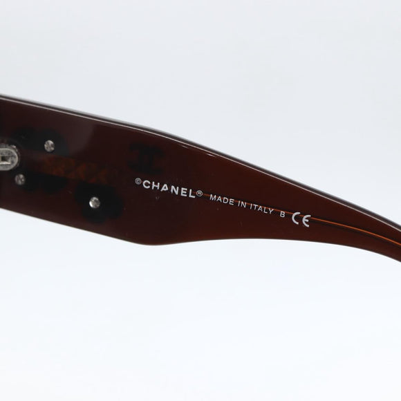 CHANEL Camelia Sunglasses plastic Brown CC Auth ka1148