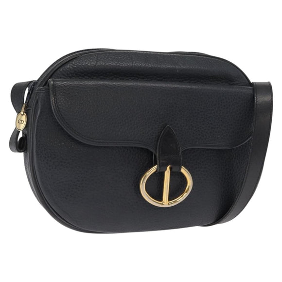 Christian Dior Shoulder Bag Leather Navy Gold Auth ka1151