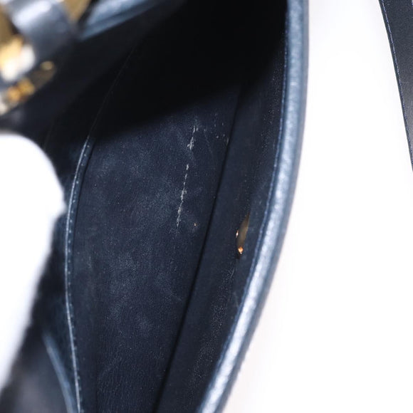 Christian Dior Shoulder Bag Leather Navy Gold Auth ka1151