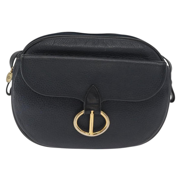 Christian Dior Shoulder Bag Leather Navy Gold Auth ka1151