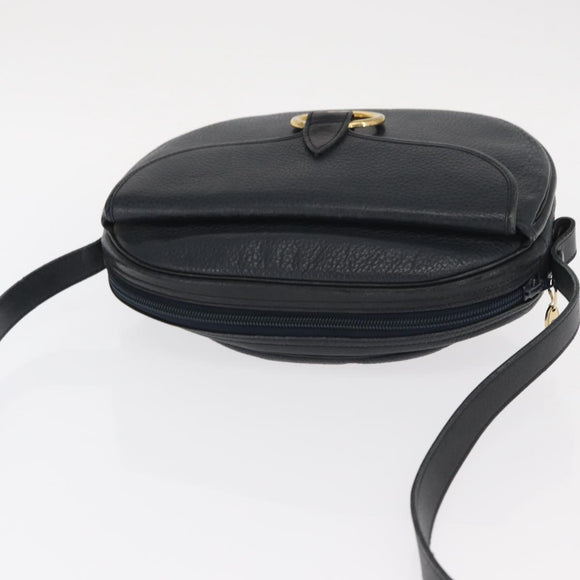 Christian Dior Umhängetasche Leder Navy Gold Auth ka1151