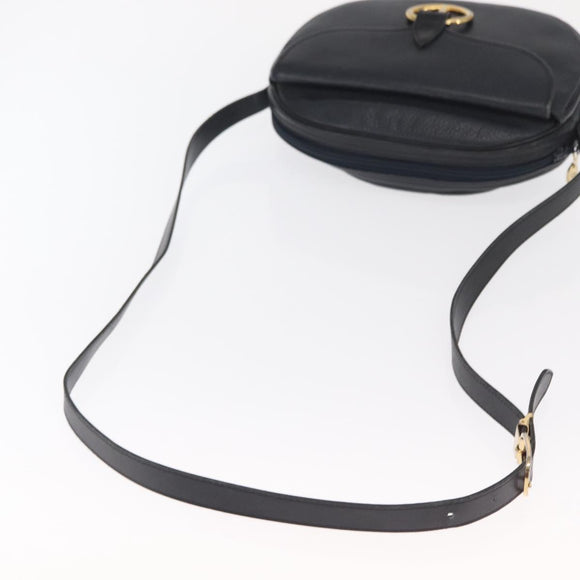 Christian Dior Shoulder Bag Leather Navy Gold Auth ka1151