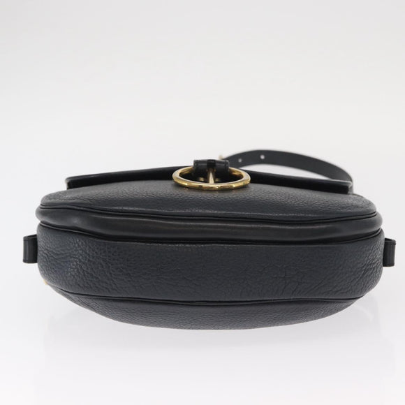 Christian Dior Shoulder Bag Leather Navy Gold Auth ka1151