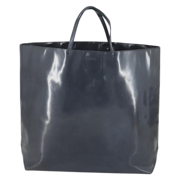 PRADA Tote Bag Patent leather Gray Silver Auth ka1152