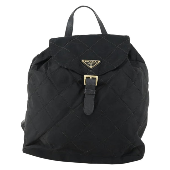 PRADA Backpack Nylon Black Gold Auth ka1154