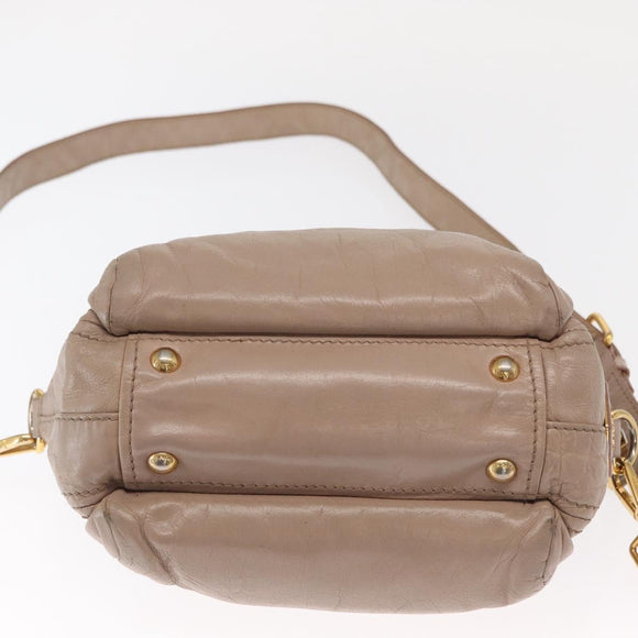 PRADA Hand Bag Leather 2way Beige Gold Auth ka1158