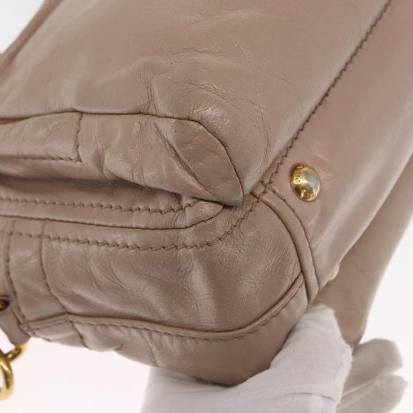 PRADA Hand Bag Leather 2way Beige Gold Auth ka1158