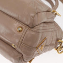 PRADA Handtasche Leder 2-Wege Beige Gold Auth ka1158-17