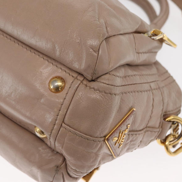 PRADA Handtasche Leder 2-Wege Beige Gold Auth ka1158