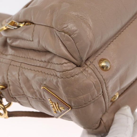 PRADA Handtasche Leder 2-Wege Beige Gold Auth ka1158