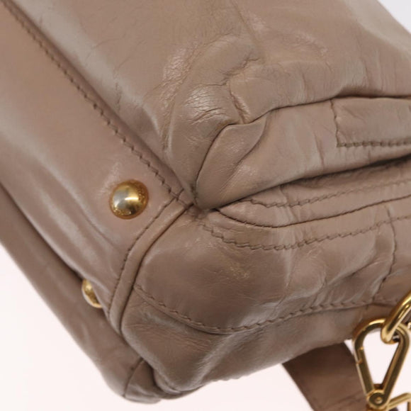 PRADA Handtasche Leder 2-Wege Beige Gold Auth ka1158