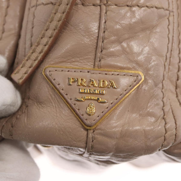 PRADA Hand Bag Leather 2way Beige Gold Auth ka1158
