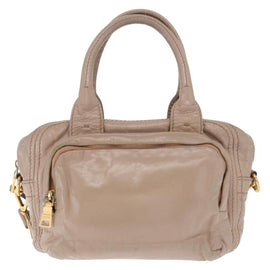 PRADA Hand Bag Leather 2way Beige Gold Auth ka1158 - 0