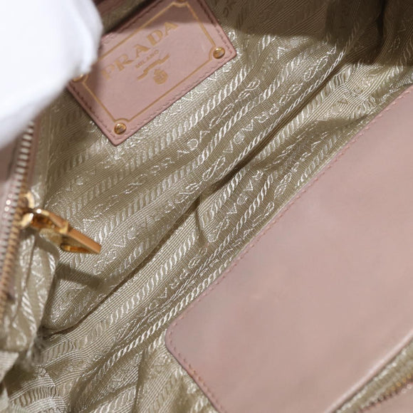 PRADA Handtasche Leder 2-Wege Beige Gold Auth ka1158