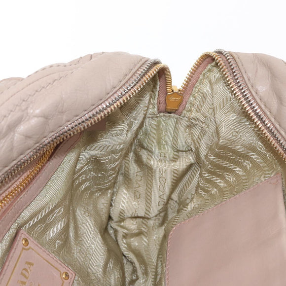 PRADA Hand Bag Leather 2way Beige Gold Auth ka1158