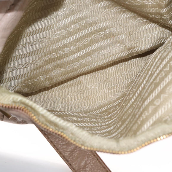 PRADA Hand Bag Leather 2way Beige Gold Auth ka1158