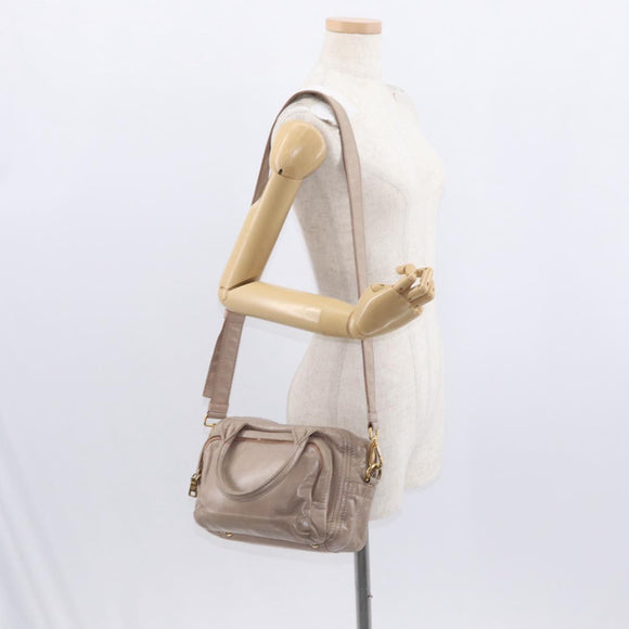 PRADA Handtasche Leder 2-Wege Beige Gold Auth ka1158