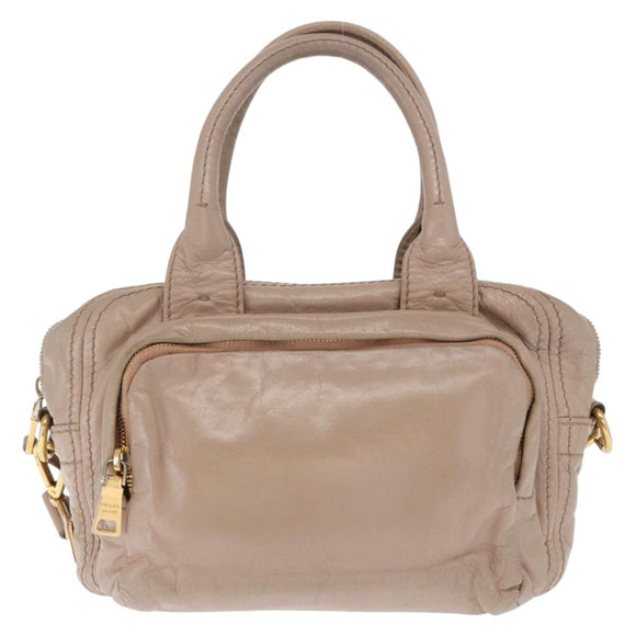 PRADA Handtasche Leder 2-Wege Beige Gold Auth ka1158