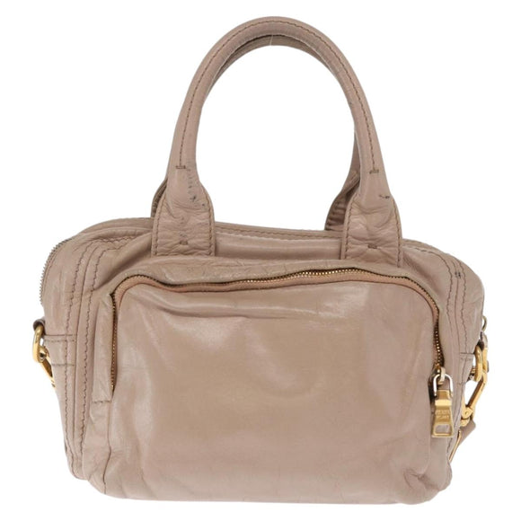 PRADA Hand Bag Leather 2way Beige Gold Auth ka1158