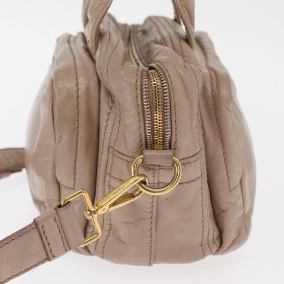 PRADA Handtasche Leder 2-Wege Beige Gold Auth ka1158
