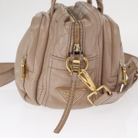 PRADA Hand Bag Leather 2way Beige Gold Auth ka1158