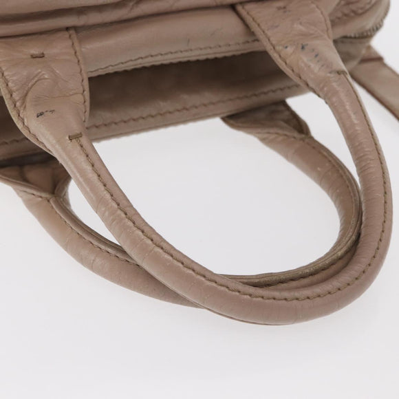PRADA Hand Bag Leather 2way Beige Gold Auth ka1158