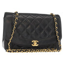 CHANEL Matelasse Chain Diana Shoulder Bag Lamb Skin Black Gold CC Auth ka115V-1