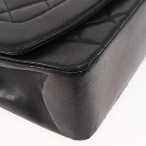 CHANEL Matelasse Chain Diana Shoulder Bag Lamb Skin Black Gold CC Auth ka115V