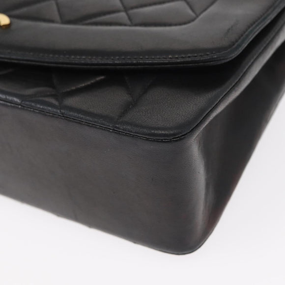 CHANEL Matelasse Chain Diana Shoulder Bag Lamb Skin Black Gold CC Auth ka115V