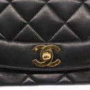CHANEL Matelasse Chain Diana Shoulder Bag Lamb Skin Black Gold CC Auth ka115V-15