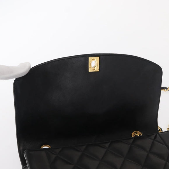 CHANEL Matelasse Chain Diana Shoulder Bag Lamb Skin Black Gold CC Auth ka115V