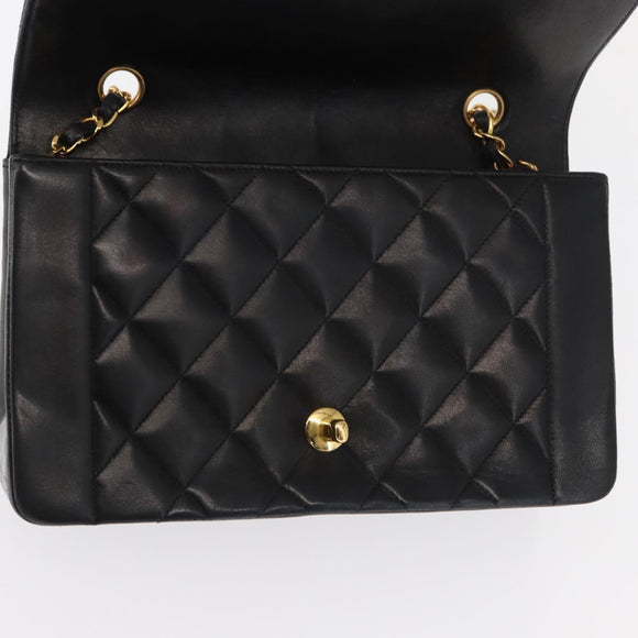 CHANEL Matelasse Chain Diana Shoulder Bag Lamb Skin Black Gold CC Auth ka115V