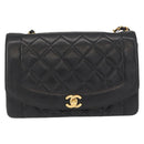 CHANEL Matelasse Chain Diana Shoulder Bag Lamb Skin Black Gold CC Auth ka115V-2