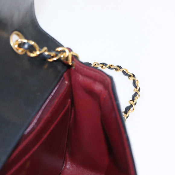 CHANEL Matelasse Chain Diana Shoulder Bag Lamb Skin Black Gold CC Auth ka115V