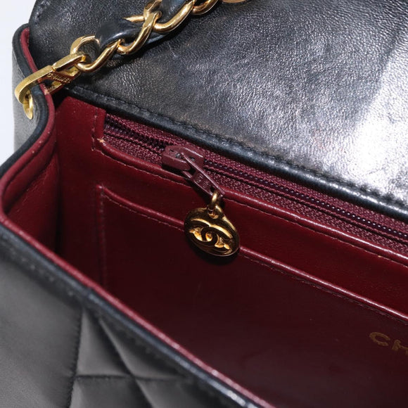 CHANEL Matelasse Chain Diana Shoulder Bag Lamb Skin Black Gold CC Auth ka115V