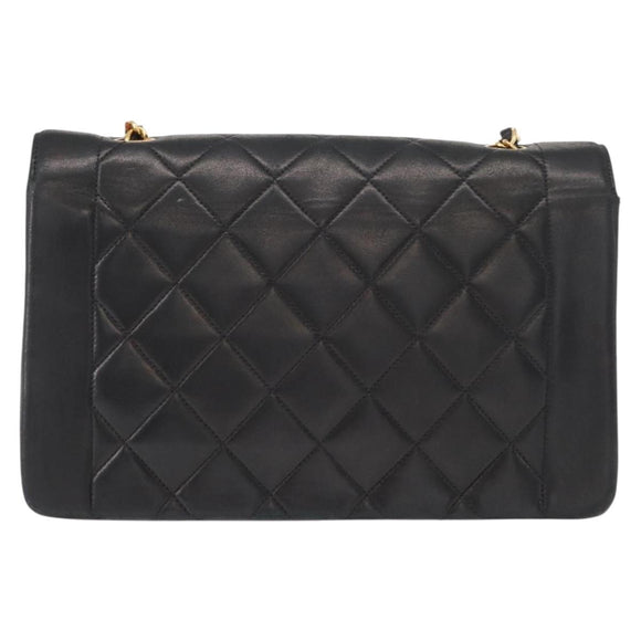 CHANEL Matelasse Chain Diana Shoulder Bag Lamb Skin Black Gold CC Auth ka115V
