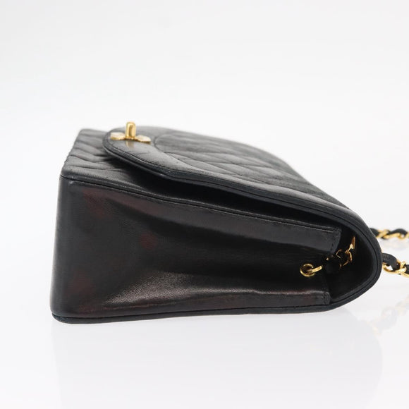 CHANEL Matelasse Chain Diana Shoulder Bag Lamb Skin Black Gold CC Auth ka115V