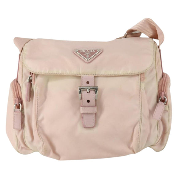 PRADA Shoulder Bag Nylon Pink Silver Auth ka1160
