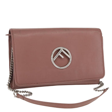 FENDI Chain Shoulder Bag Leather Pink Silver Auth ka1161