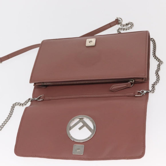 FENDI Chain Shoulder Bag Leather Pink Silver Auth ka1161