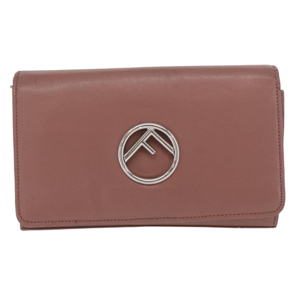 FENDI Chain Shoulder Bag Leather Pink Silver Auth ka1161