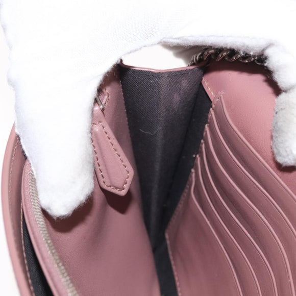 FENDI Chain Shoulder Bag Leather Pink Silver Auth ka1161