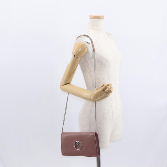 FENDI Chain Shoulder Bag Leather Pink Silver Auth ka1161