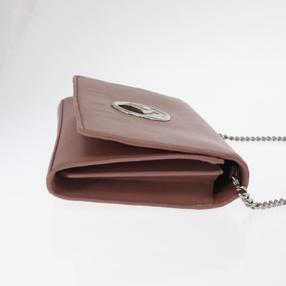 FENDI Chain Shoulder Bag Leather Pink Silver Auth ka1161