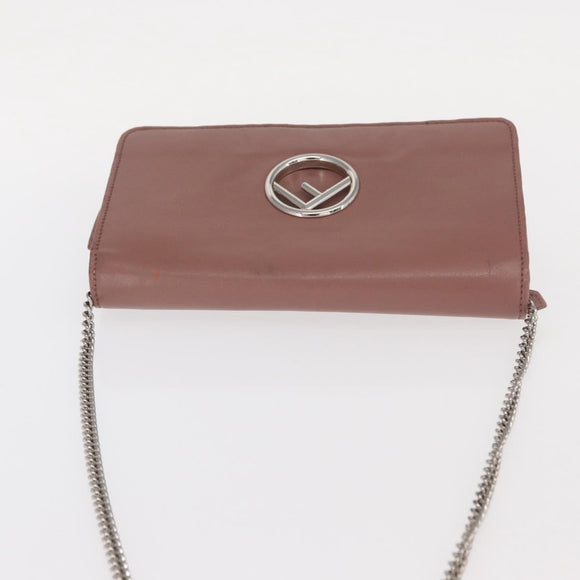 FENDI Chain Shoulder Bag Leather Pink Silver Auth ka1161