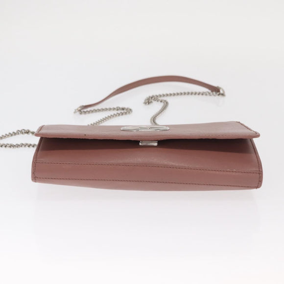 FENDI Chain Shoulder Bag Leather Pink Silver Auth ka1161