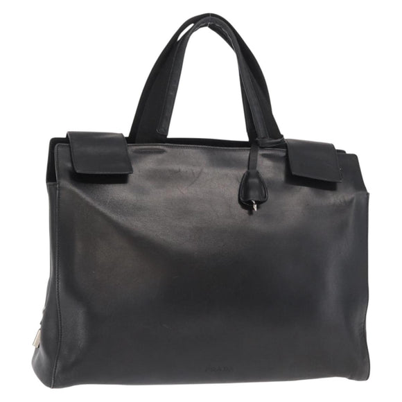 PRADA Hand Bag Leather Black Silver Auth ka1162